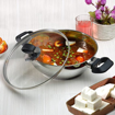 Picture of Vinod Stainless Steel Deluxe Kadai/Kadhai with Glass Lid with Riveted Handles- Diameter 26 cm, Capacity 3.8 Litre (Induction and Gas Stove Friendly)