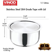 Picture of Vinod Stainless Steel 304 Grade Tope/Patila/Topiya/Bhagona/Tapeli with Lid -14 cm/1.1 Litre, Induction and Gas Stove Friendly