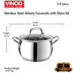 Picture of Vinod Stainless Steel Almaty Casserole with Glass lid -Diameter 18 cm, Capacity 2.9 Litre (Induction and Gas Stove Friendly)