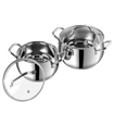 Picture of Vinod Stainless Steel 2 Piece Almaty Casserole with Glass Lid -Diameter 14 & 16 cm, Capacity 1.3 & 2 Litre (Induction and Gas Stove Friendly)