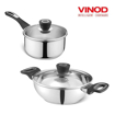 Picture of Vinod Veneto Stainless Steel Cookware Set 2 Pcs - Set of Kadhai 1.7 Litre (20 cm) with Glass Lid and Saucapan 1.5 Litre (16 cm) with Glass Lid - Silver, Induction Friendly