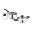 Picture of Vinod Veneto Stainless Steel Cookware Set 2 Pcs - Set of Kadhai 1.7 Litre (20 cm) with Glass Lid and Saucapan 1.5 Litre (16 cm) with Glass Lid - Silver, Induction Friendly