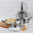 Picture of Vinod Veneto Stainless Steel Cookware Set 3 Pcs of Kadhai 1.7 Litre (20 cm) with Lid and Saucapan 1.5 L (16 cm) with Lid, Frypan 1.7 L (20 cm) - Silver, Induction Friendly