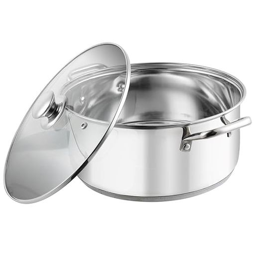 Picture of Vinod Stainless Steel Roma Casserole with Glass Lid & Riveted Handles-Diameter 18 cm, Capacity 2.2 Litre (Induction and Gas Stove Friendly)