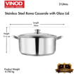 Picture of Vinod Stainless Steel Roma Casserole with Glass Lid & Riveted Handles-Diameter 20 cm, Capacity 3 Litre (Induction and Gas Stove Friendly)