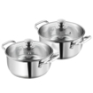 Picture of Vinod Stainless Steel 2 Piece Roma Casserole with Glass Lid & Riveted Handles- Diameter 14 & 16 cm, Capacity 1.1 & 1.5 Litre (Induction and Gas Stove Friendly)