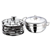 Picture of Vinod Stainless Steel 6 pcs Multi Kadai/Kadhai with Stainless Steel Lid, 2 Idli Plates, 2 Dhokla Plates and 1 Patra Plate - Silver (Induction and Gas Stove Friendly)