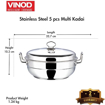 Picture of Vinod Stainless Steel 6 pcs Multi Kadai/Kadhai with Stainless Steel Lid, 2 Idli Plates, 2 Dhokla Plates and 1 Patra Plate - Silver (Induction and Gas Stove Friendly)