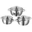 Picture of Vinod Stainless Steel Milano Casserole 3 Piece Set with Glass Lid - 1 litres, 1.5 litres and 2 litres (Induction and Gas Stove Friendly, Silver)