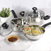 Picture of Vinod Stainless Steel Trento Cookware set-3-Pieces,SS Saucepan (16cm/1.5 Litre),SS Saucepot (20cm/ 3 Litre),Deluxe Kadai/Kadhai(20 cm/ 1.5 Litre), Induction Friendly