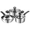 Picture of Vinod Stainless Steel Trento Cookware set-3-Pieces,SS Saucepan (16cm/1.5 Litre),SS Saucepot (20cm/ 3 Litre),Deluxe Kadai/Kadhai(20 cm/ 1.5 Litre), Induction Friendly