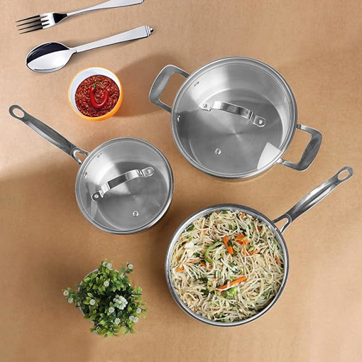 Picture of Vinod Stainless Steel Induction Friendly Como Cookware Set - 3 Pcs, Silver