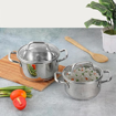 Picture of Vinod Mainz Stainless Steel Casserole Cooking Pot with Glass Lid - Set of - 2,Food Grade,Mirror Finish, Induction Friendly,14cm -1.2 L /16cm - 2 L,Silver