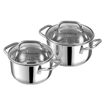 Picture of Vinod Mainz Stainless Steel Casserole Cooking Pot with Glass Lid - Set of - 2,Food Grade,Mirror Finish, Induction Friendly,14cm -1.2 L /16cm - 2 L,Silver