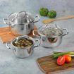 Picture of Vinod Mainz Stainless Steel Casserole Cooking Pot with Glass Lid - Set of - 3,Food Grade,Mirror Finish, Induction Friendly,14cm -1.2 L,16cm - 2 L,18cm - 2.7 L,Silver