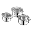 Picture of Vinod Mainz Stainless Steel Casserole Cooking Pot with Glass Lid - Set of - 3,Food Grade,Mirror Finish, Induction Friendly,14cm -1.2 L,16cm - 2 L,18cm - 2.7 L,Silver