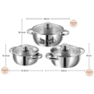 Picture of Vinod Mainz Stainless Steel Casserole Cooking Pot with Glass Lid - Set of - 3,Food Grade,Mirror Finish, Induction Friendly,14cm -1.2 L,16cm - 2 L,18cm - 2.7 L,Silver