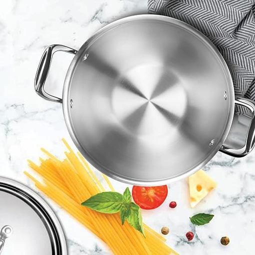 Picture of MILTON Pro Cook Triply Deep Kadhai with Stainless Steel Lid | Hot Plate | Flame Safe Kadhai 26 cm diameter with Lid 5.4 L capacity  (Aluminium, Induction Bottom)