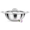 Picture of MILTON Pro Cook Triply Deep Kadhai with Stainless Steel Lid | Hot Plate | Flame Safe Kadhai 26 cm diameter with Lid 5.4 L capacity  (Aluminium, Induction Bottom)