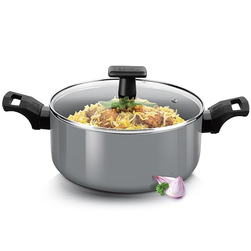 Milton Pro Cook Blackpearl Induction Biryani Pot with Glass Lid, 26 cm, 5.5 litres, Grey | Food Grade | Dishwasher | Flame | Hot Plate Safe की तस्वीर