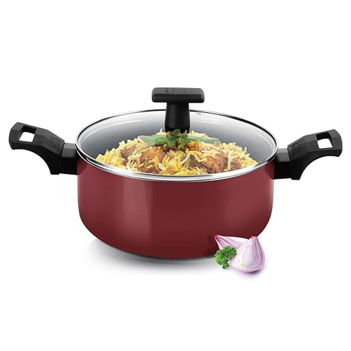 Milton Pro Cook Granito Induction Biryani Pot with Glass Lid, 24 cm,4.5 litres, Burgundy | Food Grade | Dishwasher | Flame | Hot Plate Safe की तस्वीर