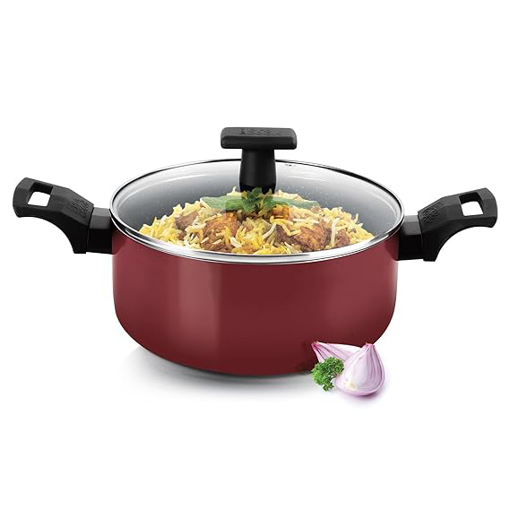 Picture of Milton Pro Cook Granito Induction Biryani Pot with Glass Lid, 24 cm,4.5 litres, Burgundy | Food Grade | Dishwasher | Flame | Hot Plate Safe