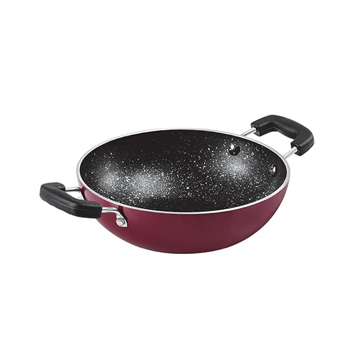 Milton Pro Cook Granito Kadhai Non Induction, 16 cm, Burgundy | Flame Safe | Dishwasher Safe | Food Grade | Metal Spoon Friendly | Non - Stick | Bakelite Handle की तस्वीर