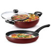 Milton Pro Cook Induction New Granito My Kitchen Set of 2 (Fry Pan 24 cm/1.6 LTR & Kadhai 24 cm/2.5 LTR, Glass Lid) Burgundy, Dishwasher Safe, Induction, Gas Stove, Hot Plate Safe, Bakelite Handle की तस्वीर