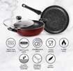 Milton Pro Cook Induction New Granito My Kitchen Set of 2 (Fry Pan 24 cm/1.6 LTR & Kadhai 24 cm/2.5 LTR, Glass Lid) Burgundy, Dishwasher Safe, Induction, Gas Stove, Hot Plate Safe, Bakelite Handle की तस्वीर