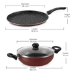 Picture of Milton Pro Cook Induction New Granito My Kitchen Set of 2,(Tawa 28 cm and Kadhai 24 cm/2.5 LTR with Glass Lid) Burgundy | Dishwasher Safe| Gas Stove Safe | Hot Plate Safe | Bakelite Handle