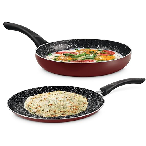 Milton Pro Cook Induction New Granito My Kitchen Set of 2, (Tawa 28 cm and Fry Pan 24 cm / 1.6 Litre) Burgundy | Dishwasher Safe | Flame Safe | Gas Stove Safe | Hot Plate Safe | Bakelite Handle की तस्वीर