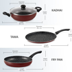 Picture of Milton Pro Cook Induction New Granito My Kitchen Set of 3 (Tawa 28 cm, Fry Pan 24 cm/1.6 LTR & Kadhai 24 cm/2.5 LTR, Glass Lid), Dishwasher Safe, Induction, Gas Stove, Hot Plate Safe, Bakelite Handle