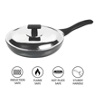 Picture of MILTON Pro Cook Hard Anodized Induction Fry Pan with Stainless Steel Lid, 22 cm / 1.4 Litre | Flame Safe | Gas Stove Safe | Hot Plate Safe | Bakelite Handle | Scratch Resistant