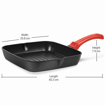 Picture of Milton Pro Cook Die Cast Aluminium Grill Pan, 24 cm, Black | Non Stick | Flame & Hot Plate Safe | Food Grade | Dishwasher Safe