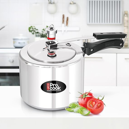 Picture of Milton Pro Cook Aluminium Induction Pressure Cooker With Inner Lid, 3 litre, Silver | Hot Plate Safe | Flame Safe