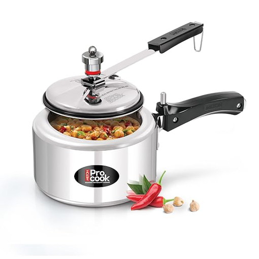 Picture of Milton Pro Cook Aluminium Non Induction Pressure Cooker With Inner Lid, 2 litre, Silver | Hot Plate Safe | Flame Safe