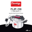 Prestige FLIP-ON TRI-PLY Stainless Steel Pressure Cooker with Glass Lid 18cm(3L, Silver and Black, Innovative Lock Lid with Spillage की तस्वीर