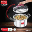 Picture of Prestige FLIP-ON TRI-PLY Stainless Steel Pressure Cooker with Glass Lid 22cm(5L, Silver and Black, Innovative Lock Lid with Spillage Control) )