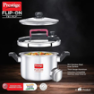 Picture of Prestige FLIP-ON TRI-PLY Stainless Steel Pressure Cooker with Glass Lid 22cm(5L, Silver and Black, Innovative Lock Lid with Spillage Control) )