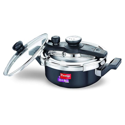 Picture of Prestige Svachh, 20241, 3 L, Hard Anodised Aluminium Outer Lid Pressure Cooker, With Deep Lid For Spillage Control, Black, 3 Liter