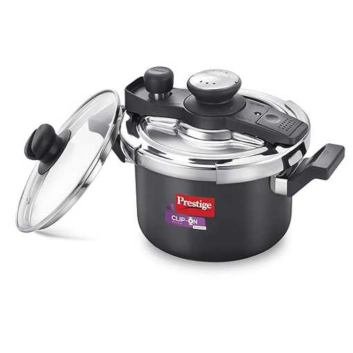 Picture of Prestige Svachh, 20240, 3 L, Hard Anodised Aluminium Outer Lid Pressure Cooker, With Deep Lid For Spillage Control, Black, 3 Liter