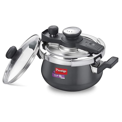 Picture of Prestige Svachh Clip-on Non-induction base Outer Lid Hard Anodised Aluminium Pressure Handi, 3L, Black