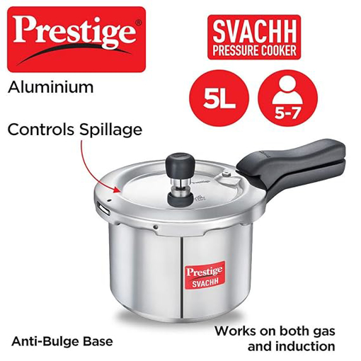 Picture of Prestige Svachh Aluminium Outer Lid Pressure Cooker, With Spillage Control, 5L, Silver