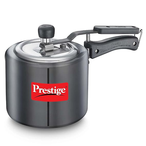 Picture of Prestige 3L Nakshatra Duo Plus Svachh Hard Anodised Inner Lid Pressure Cooker (Aluminium)|Deep stainless steel lid controls spillage|Metallic safety plug