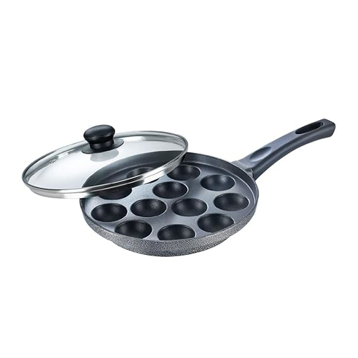 Picture of Prestige Aluminium Omega Select Plus Non Stick Paniyarakkal with Lid (24 cm, Black)- Gas Top Compatible Only, Black