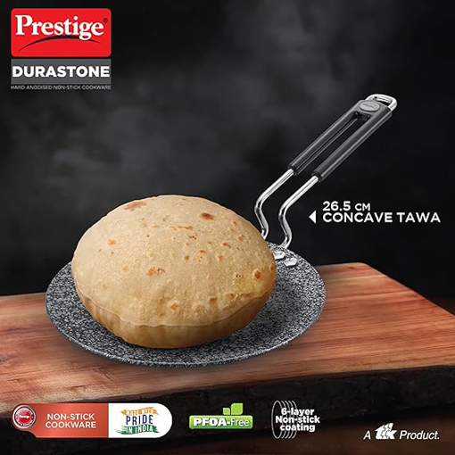 Picture of Prestige Durastone Hard Anodised Non-Stick Concave tawa(26.5 cm)|6 Layers Extra Durable Stone Coating|Stainless Steel Cool Touch Handles|Induction & Gas Compatible