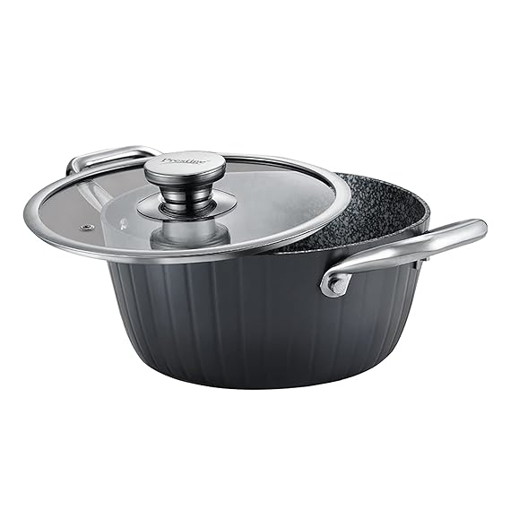 Prestige Durastone Hard Anodised 6 Layer Non-Stick Casserole with Glass Lid, (20 cm, 2.4 Litre, Black) की तस्वीर