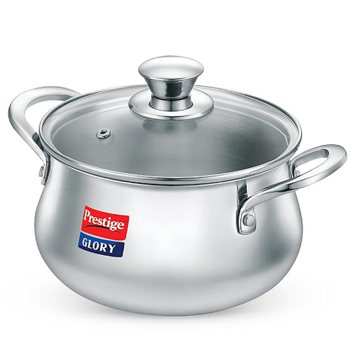 Prestige Glory Stainless Steel Handi(18cm,3L) with Glass Lid|Unique tri-ply Bottom|Oven (OTG Safe) की तस्वीर