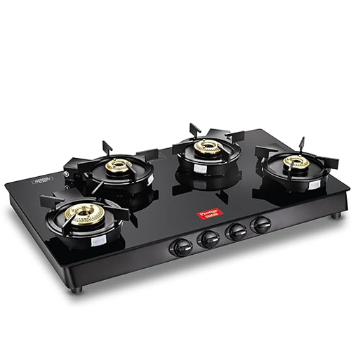 Prestige Svachh Neo Gtsn 04 SQ Toughened Glasstop Gas Stove with Liftable 4 Burners (Black), Open की तस्वीर