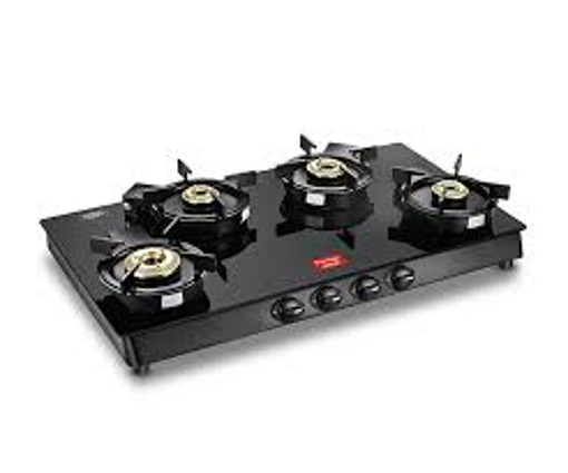 Prestige Svachh Neo Gtsn 04 Long Toughened Glasstop Gas Stove with Liftable 4 Burners (Black), Open की तस्वीर